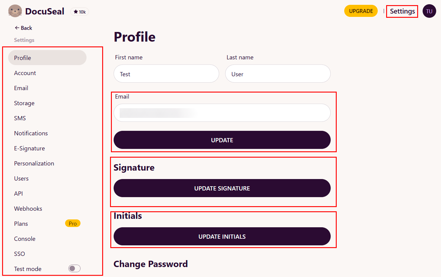Настройки профиля